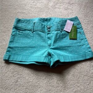 NWT Lilly Pulitzer Clifton Short Cuffed Teal Blue White Polka Dot Shorts Size 6